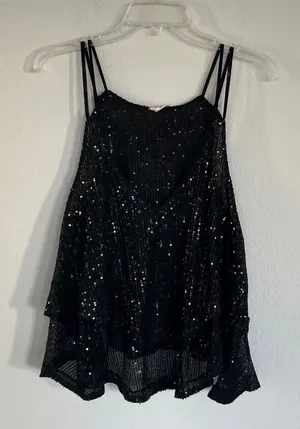 Free People Black Sequin Layered Spaghetti Strap Top Size Small NWT thumbnail 1