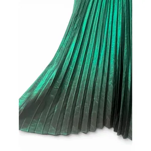 Free Assembly Elegant Emerald Green Satin Pleated Midi Skirt Flowy Accordion XS thumbnail 4