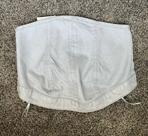 Zara Silver Denim Corset Top thumbnail 1