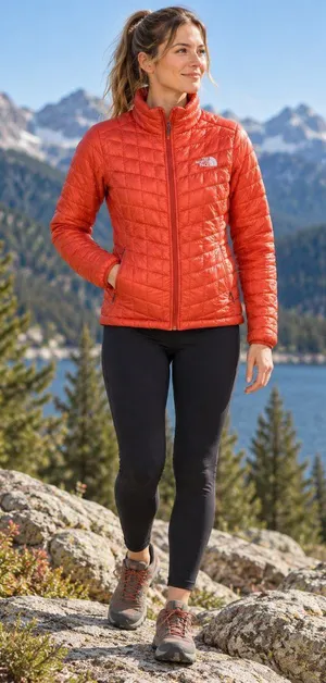 The North Face ThermoBall Eco Jacket Womens L Orange Quilted Insulated Puffer thumbnail 1