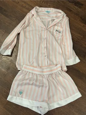 Vintage Betsey Johnson Pink and White Striped Mrs. Pajamas Set thumbnail 1