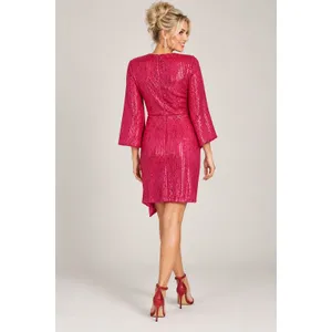 Hot Pink Sequined Double Crazy Faux Wrap Dress - Size M thumbnail 2