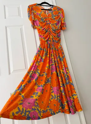 Farm Rio V-Neck Floral Ruched Mesh Midi Dress, Size M thumbnail 9