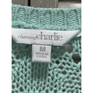Charming Charlie Open Knit Sweater Scoop Neck Long Sleeve Size M‎ Green thumbnail 2