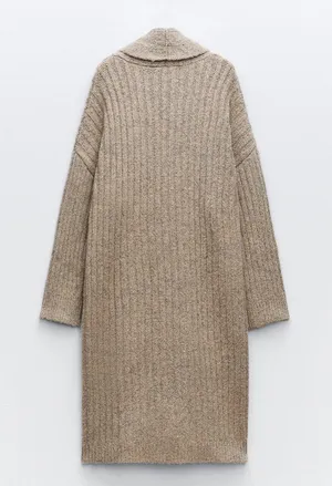 ZARA Tan Ribbed Knit Long Coat Cardigan Jacket thumbnail 12