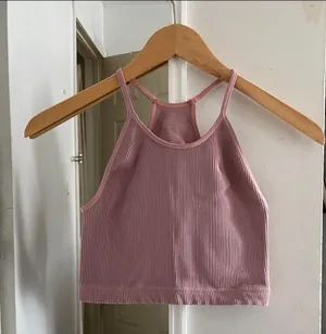 Free People Movement Pink Halter Neck Ribbed Crop Top thumbnail 1