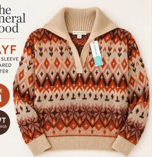 The General Good Fair Isle Collared Sweater Beige Orange Fall Size M NWT thumbnail 1