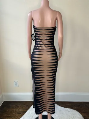 Brand New! Brown & Black Bodycon Ankle-Length Dress | Size M thumbnail 2
