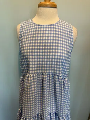 En Saison Blue/White Gingham Check Seersucker Tiered Maxi Dress size Large thumbnail 3