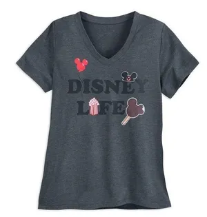 Disney Life Parks Gray V Neck T Shirt Mickey Bar Popcorn Ears Balloon S thumbnail 1