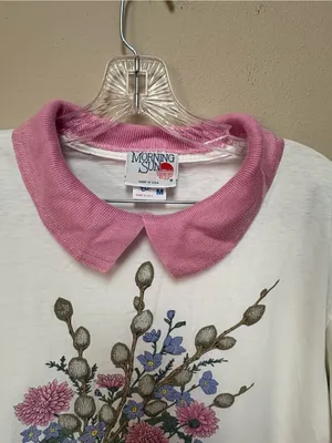 Vintage Grandmacore Floral Peter Pan Collar Tee M USA thumbnail 10