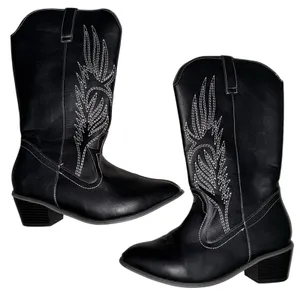 Women's 6.5 Western Cowboy cowgirl Boots Medium Heel black embroidered details thumbnail 4