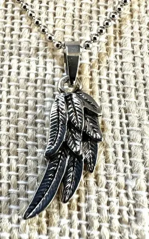 Silver tone half angel wing pendant necklace thumbnail 1