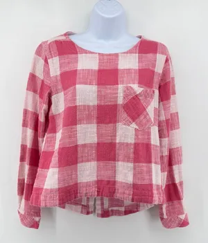 Cloth & Stone Anthropologie Pink Gingham Linen Blend Button Back Top Blouse S thumbnail 1