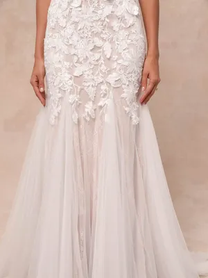 LULU’S Exceptional Vow White Tulle Lace Applique Mermaid Maxi Dress thumbnail 3