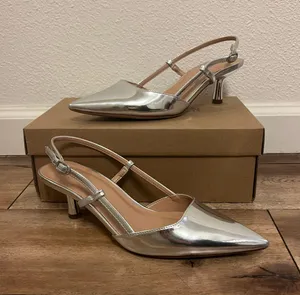 Silver Sling back Kitten Heels thumbnail 1