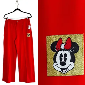 NWT DISNEY Park Bright Orange / Red Pull On Pant Glitter Gold Logo Medium thumbnail 2