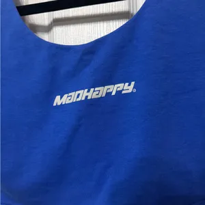 MADHAPPY cropped blue‎ spell out tank top size medium thumbnail 2