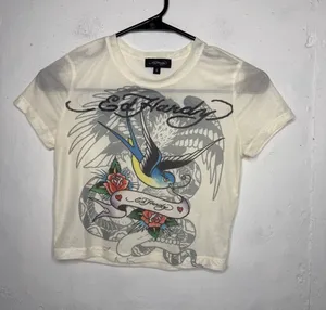 Ed Hardy Mesh Baby Tee Womens Size Small thumbnail 1