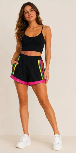 ✨ Fantastic‎ Fawn Black Sequin Trim Shorts Small NWT Festival Party Shorts ✨ thumbnail 1