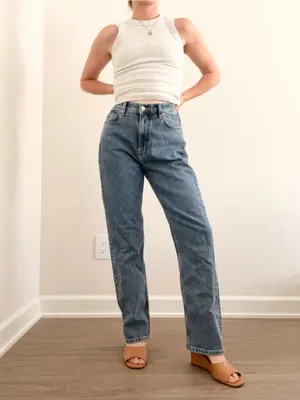 & Other Stories High-Rise Straight-Leg Jeans in Washed Blue thumbnail 3