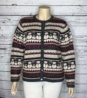 Croft & Barrow NWT Size XL Snowman Button Wool Blend Christmas Sweater Cardigan thumbnail 1
