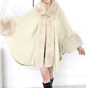 Stunning Soft, Faux Rabbit Fur Collar and Lapels, Cape - White - one size thumbnail 8
