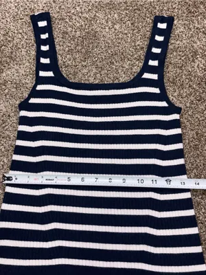 Loft Navy Blue & White Striped Ribbed Tank Top Medium thumbnail 6