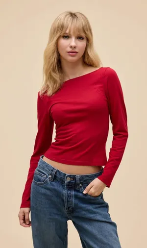 Daydreamer Solid Boatneck Long Sleeve in Red Size Large retails $55 NWT thumbnail 1