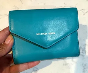 Michael Kors leather small envelope wallet snap closure turquoise 2017 preppy thumbnail 1