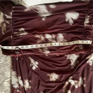 BHLDN Floral Burgundy Ruched Strapless Gown thumbnail 5