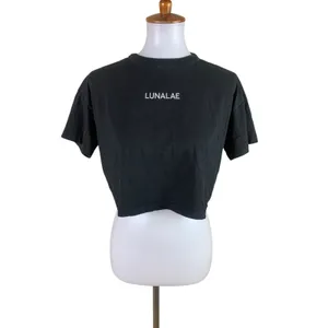 Lunalae‎ Black Cropped Graphic Dance Fitness T Shirt Short Sleeve 4 thumbnail 2