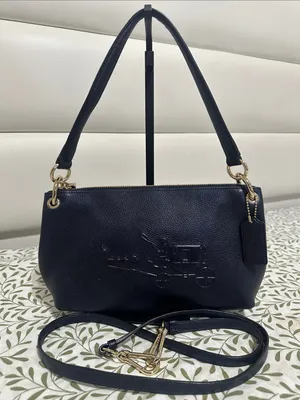 Coach Navy Pebbled Leather Shoulder Bag with Long Strap thumbnail 1