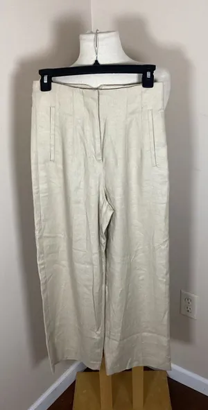 Zara High-Waisted Wide-Leg Linen Blend Trousers Beige Size M thumbnail 1