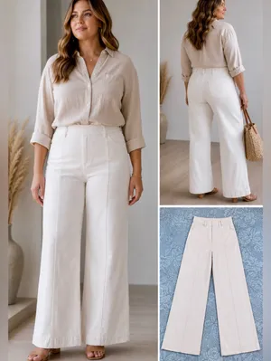 Spanx Seamed Front Wide Leg Jeans in Ecru Smoothing Shaping Slimming Sz 1X🧡 thumbnail 2