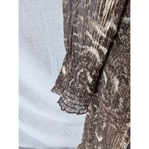 Greenpoint Brown Animal Print Metallic Lurex Smocked Midi Dress 42 XL‎ thumbnail 7