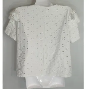 Zara White Blouse Embroidered‎ Eyelet Ruffled Top Women's Small Coastal Boho thumbnail 3