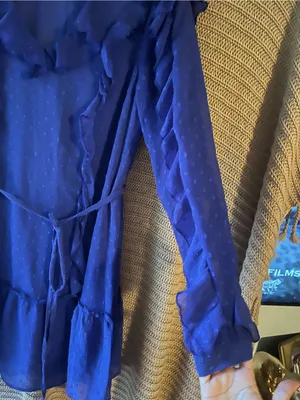 Cato Royal Blue Ruffle Long-Sleeve Tie-Waist Dress thumbnail 5