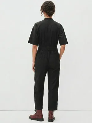 NWT Everlane The Fatigue Short-Sleeve Jumpsuit in Black Belted Cotton Utility 6 thumbnail 3
