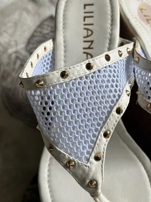 Liliana White Cork Wedge Thong Sandals with Stud Accents thumbnail 9