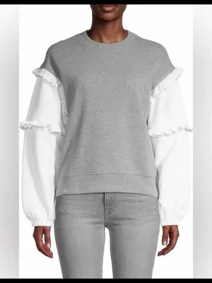 Rebecca Minkoff Evelyn Ruffle Heathered Sweatshirt Women’s Size-L thumbnail 6