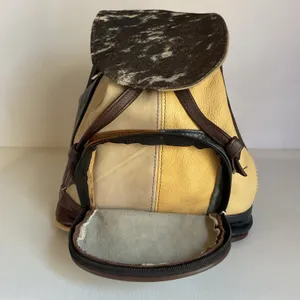 Vintage Mexican Leather Cowhide Hair-On Hide Backpack Patchwork Artisan Mini Bag thumbnail 8