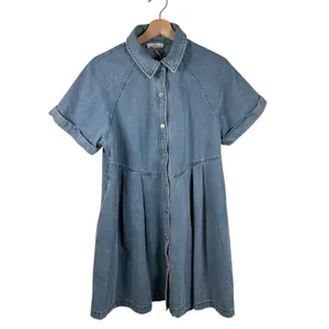 Entro Denim Dress Sz S Button Down Mini Blue Cotton Babydoll Pocket NWT thumbnail 2