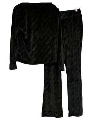 Juicy Couture Black Velour Lounge Set Long Sleeve Top & Pants Size S thumbnail 1