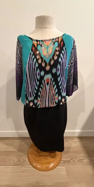 Roz & Ali Womens Multi Color Ikat Print Blouson Sheath Dress Size 12 thumbnail 1