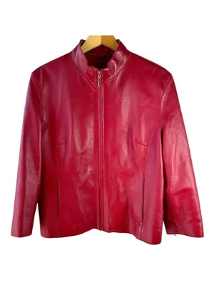 Wilsons Leather Pelle Studio Womens XL Red Genuine Leather Zip Jacket Y2K thumbnail 2
