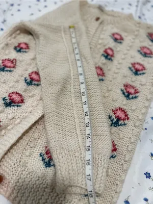 VTG Cream Peruvian alpaca knit bobble popcorn floral AOP Cottagecore cardigan. thumbnail 5
