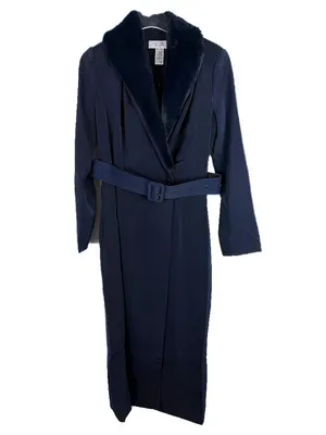 NWOT Naked Wardrobe The Statement Trench Coat Belted Navy Blue Size Small S NEW thumbnail 2