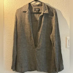 Ellen Tracy Linen Blend Top Size 12 Minimalist Classic Office Business Natural thumbnail 2
