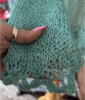 Teal Open Weave Ruffled Knit Tunic Sweater thumbnail 5